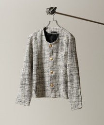Art re A select（アトリエセレクト）の「ノーカラーゴールドボタンショート丈ツイードジャケット（ノーカラージャケット）」