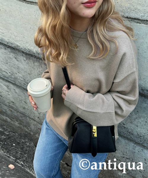 antiqua（アンティカ）の「Uネックニット（ニット/セーター・レディース・ダークグレー/グリーン/グレイッシュベージュ/ブラック/ブルー・R/P）」の3枚目の写真