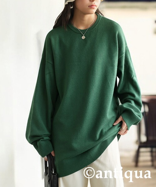 antiqua（アンティカ）の「Uネックニット（ニット/セーター・レディース・ダークグレー/グリーン/グレイッシュベージュ/ブラック/ブルー・R/P）」の4枚目の写真