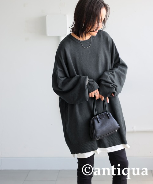 antiqua（アンティカ）の「Uネックニット（ニット/セーター・レディース・ダークグレー/グリーン/グレイッシュベージュ/ブラック/ブルー・R/P）」の14枚目の写真