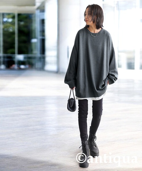 antiqua（アンティカ）の「Uネックニット（ニット/セーター・レディース・ダークグレー/グリーン/グレイッシュベージュ/ブラック/ブルー・R/P）」の15枚目の写真