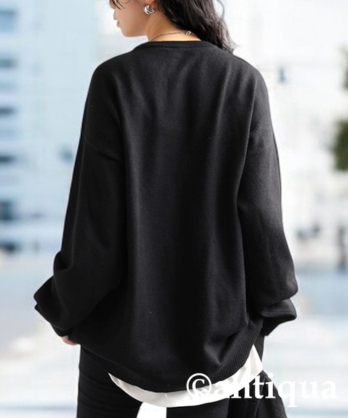 antiqua（アンティカ）の「Uネックニット（ニット/セーター・レディース・ダークグレー/グリーン/グレイッシュベージュ/ブラック/ブルー・R/P）」の7枚目の写真