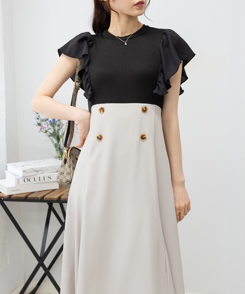 セール】フリル袖 トレンチスカート ドッキングワンピース（ワンピース  