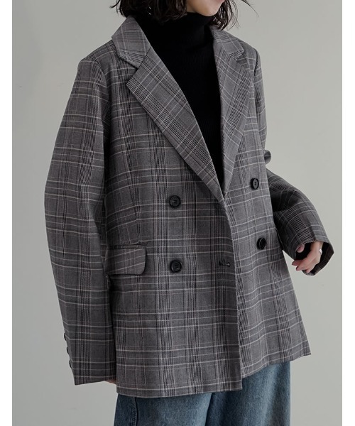 セール】[2025AW COLLECTION]チェック柄or無地ダブルテーラード