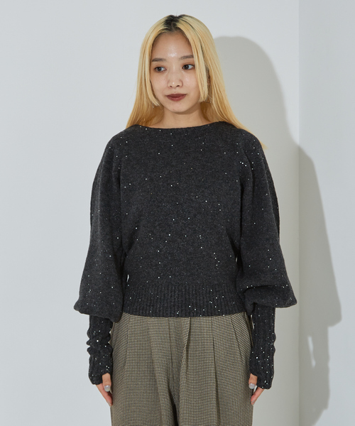 NOMINE（ノミネ）の「スパンコール ラメ ニット（ニット/セーター・レディース・アイボリー/チャコールグレー/キャメル・フリー）」の4枚目の写真