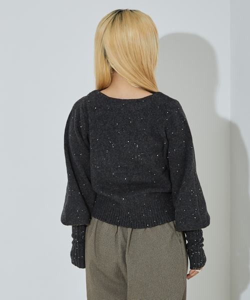 NOMINE（ノミネ）の「スパンコール ラメ ニット（ニット/セーター・レディース・アイボリー/チャコールグレー/キャメル・フリー）」の6枚目の写真
