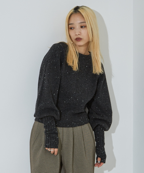 NOMINE（ノミネ）の「スパンコール ラメ ニット（ニット/セーター・レディース・アイボリー/チャコールグレー/キャメル・フリー）」の10枚目の写真