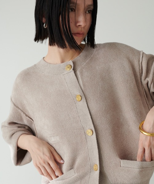 LARUTA】モチフワミニフェザーニットショートカーディガン