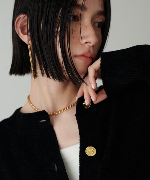 LARUTA】モチフワミニフェザーニットショートカーディガン