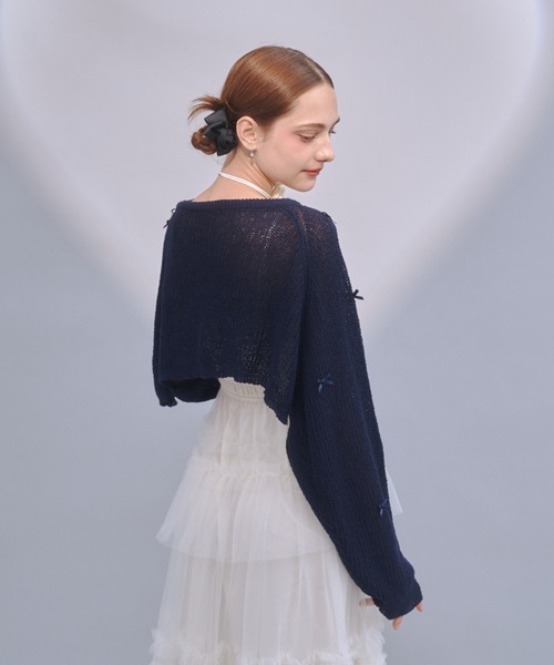 Lovilyn（ラヴィリン）の「クロップドリボンボレロカーディガン（カーディガン/ボレロ・レディース・ブルー/ホワイト/ネイビー・FREE）」の12枚目の写真