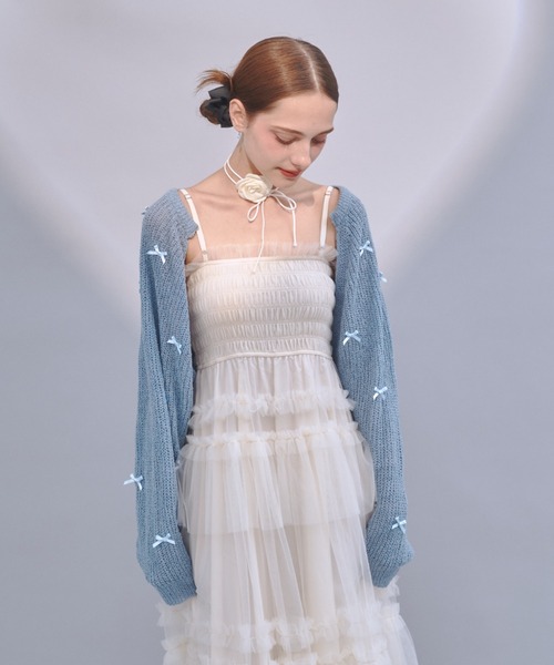 Lovilyn（ラヴィリン）の「クロップドリボンボレロカーディガン（カーディガン/ボレロ・レディース・ブルー/ホワイト/ネイビー・FREE）」の16枚目の写真