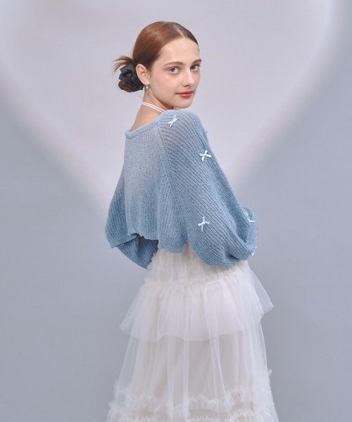 Lovilyn（ラヴィリン）の「クロップドリボンボレロカーディガン（カーディガン/ボレロ・レディース・ブルー/ホワイト/ネイビー・FREE）」の18枚目の写真