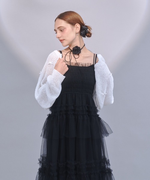 Lovilyn（ラヴィリン）の「クロップドリボンボレロカーディガン（カーディガン/ボレロ・レディース・ブルー/ホワイト/ネイビー・FREE）」の5枚目の写真