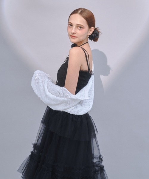 Lovilyn（ラヴィリン）の「クロップドリボンボレロカーディガン（カーディガン/ボレロ・レディース・ブルー/ホワイト/ネイビー・FREE）」の6枚目の写真