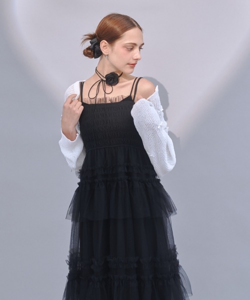 Lovilyn（ラヴィリン）の「クロップドリボンボレロカーディガン（カーディガン/ボレロ・レディース・ブルー/ホワイト/ネイビー・FREE）」の4枚目の写真