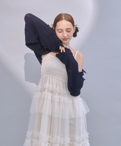 Lovilyn（ラヴィリン）の「クロップドリボンボレロカーディガン（カーディガン/ボレロ・レディース・ブルー/ホワイト/ネイビー・FREE）」の10枚目の写真