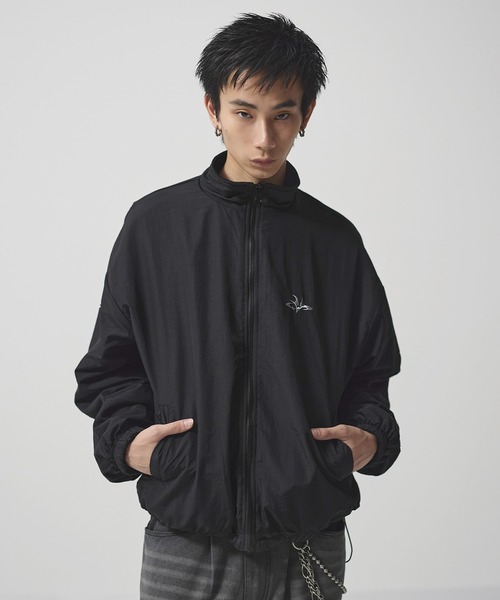 ナイロン フリース リバーシブルドローコードスタンドネックショート