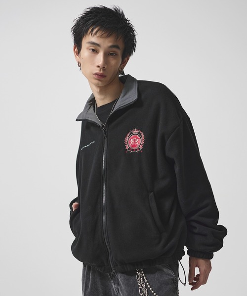 ナイロン フリース リバーシブルドローコードスタンドネック