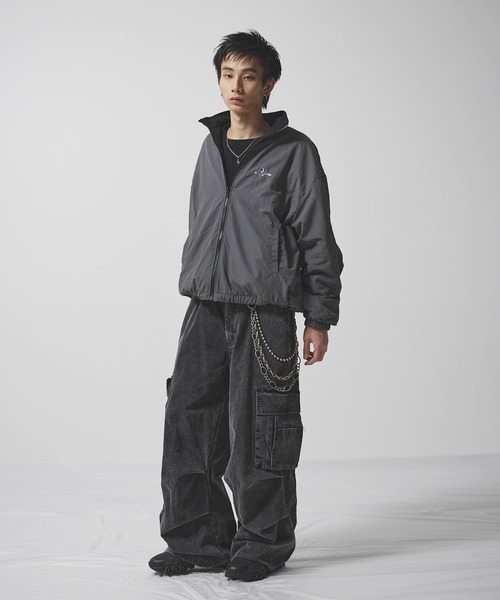 msg ナイロン リバーシブルドローコードスタンドネックショートブルゾン ナイロン フリース リバーシブルドローコードスタンドネック