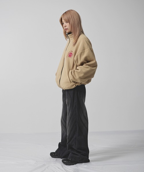 ナイロン フリース リバーシブルドローコードスタンドネックショート