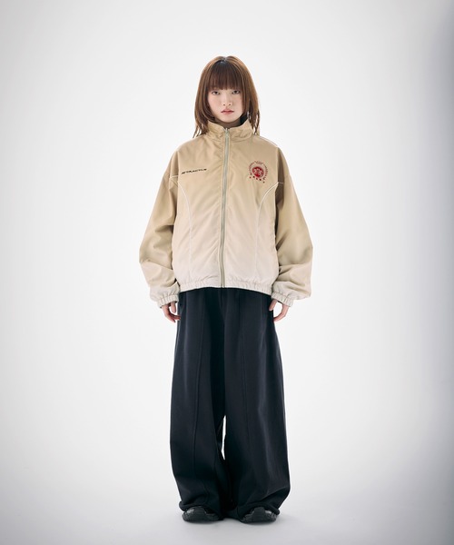 ナイロン フリース リバーシブルドローコードスタンドネックショート