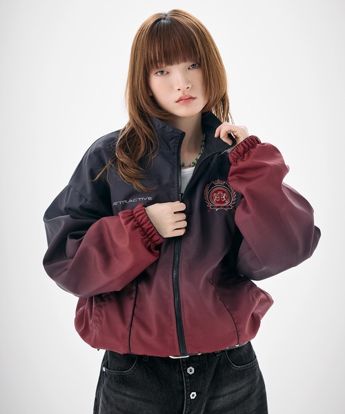 ナイロン フリース リバーシブルドローコードスタンドネックショート