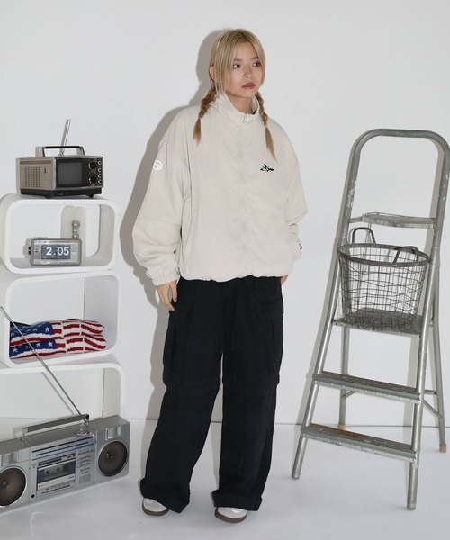 ナイロン フリース リバーシブルドローコードスタンドネック