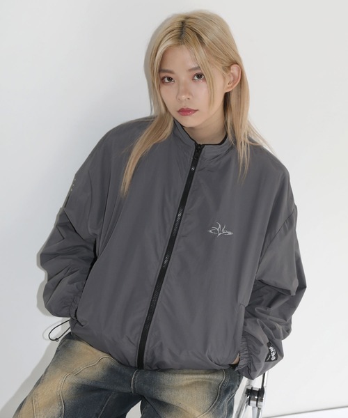 ナイロン フリース リバーシブルドローコードスタンドネックショート