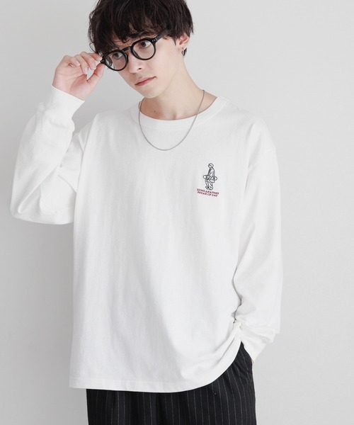 RAGEBLUE(レイジブルー)の「ワンポイント刺繍/天竺コットンオーバーサイズロンT(Tシャツ/カットソー・メンズ・ブラック/ホワイト/ダークグレー・LARGE/SMALL/MEDIUM)」の5枚目の写真