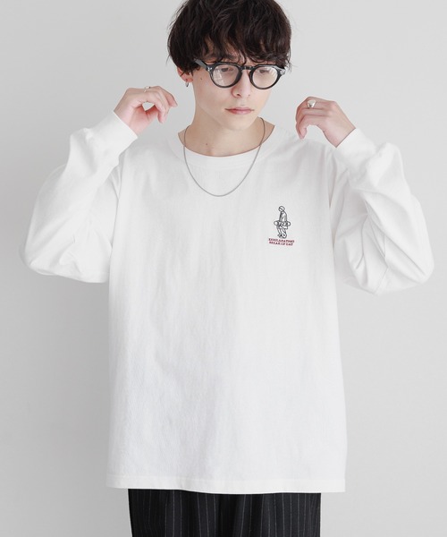 RAGEBLUE(レイジブルー)の「ワンポイント刺繍/天竺コットンオーバーサイズロンT(Tシャツ/カットソー・メンズ・ブラック/ホワイト/ダークグレー・LARGE/SMALL/MEDIUM)」の6枚目の写真