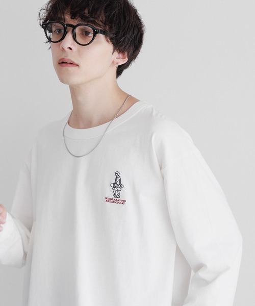 RAGEBLUE(レイジブルー)の「ワンポイント刺繍/天竺コットンオーバーサイズロンT(Tシャツ/カットソー・メンズ・ブラック/ホワイト/ダークグレー・LARGE/SMALL/MEDIUM)」の7枚目の写真