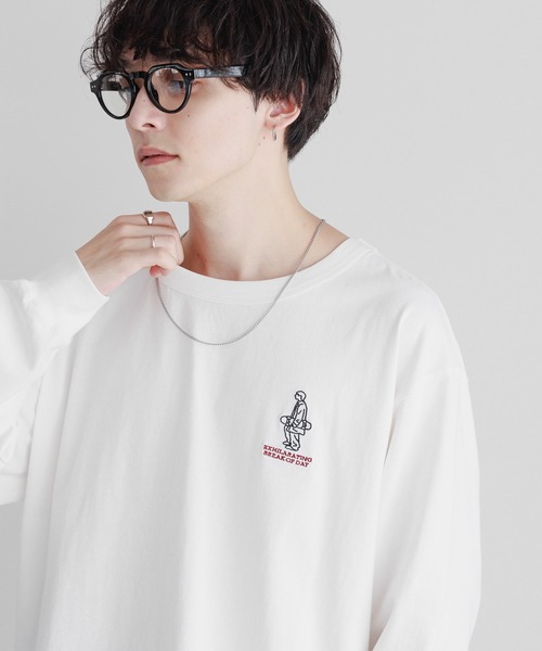 RAGEBLUE(レイジブルー)の「ワンポイント刺繍/天竺コットンオーバーサイズロンT(Tシャツ/カットソー・メンズ・ブラック/ホワイト/ダークグレー・LARGE/SMALL/MEDIUM)」の8枚目の写真