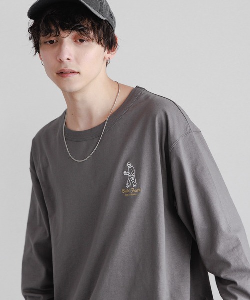RAGEBLUE(レイジブルー)の「ワンポイント刺繍/天竺コットンオーバーサイズロンT(Tシャツ/カットソー・メンズ・ブラック/ホワイト/ダークグレー・LARGE/SMALL/MEDIUM)」の16枚目の写真