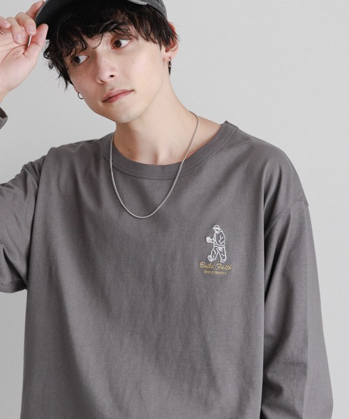 RAGEBLUE(レイジブルー)の「ワンポイント刺繍/天竺コットンオーバーサイズロンT(Tシャツ/カットソー・メンズ・ブラック/ホワイト/ダークグレー・LARGE/SMALL/MEDIUM)」の17枚目の写真