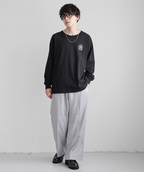 RAGEBLUE(レイジブルー)の「ワンポイント刺繍/天竺コットンオーバーサイズロンT(Tシャツ/カットソー・メンズ・ブラック/ホワイト/ダークグレー・LARGE/SMALL/MEDIUM)」の9枚目の写真