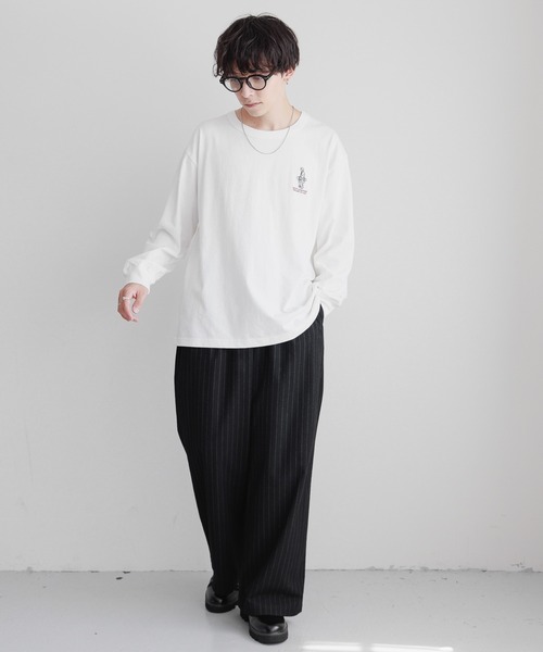 RAGEBLUE(レイジブルー)の「ワンポイント刺繍/天竺コットンオーバーサイズロンT(Tシャツ/カットソー・メンズ・ブラック/ホワイト/ダークグレー・LARGE/SMALL/MEDIUM)」の4枚目の写真