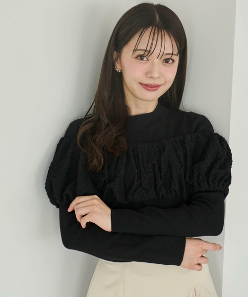 NOELA(ノエラ)の「ふくれジャガードドッキングニット(ニット/セーター・レディース・ブラック/オフホワイト/ブルー・フリー)」の4枚目の写真