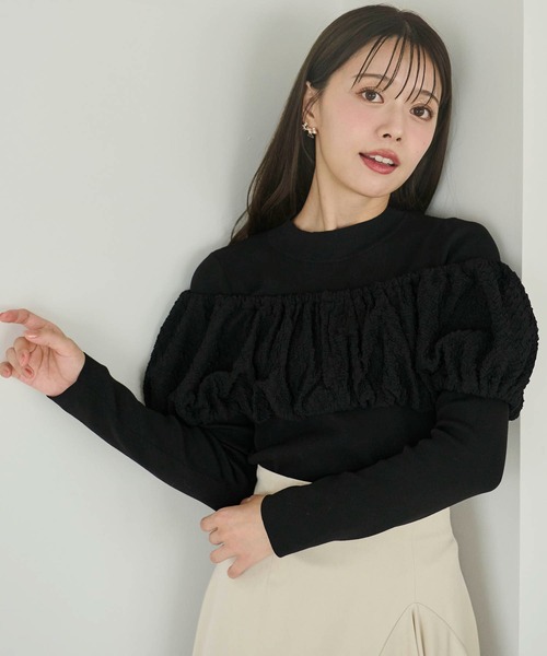 NOELA(ノエラ)の「ふくれジャガードドッキングニット(ニット/セーター・レディース・ブラック/オフホワイト/ブルー・フリー)」の5枚目の写真