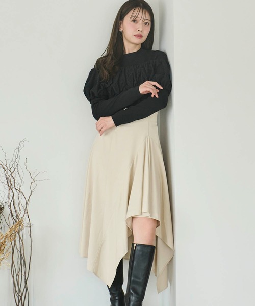 NOELA(ノエラ)の「ふくれジャガードドッキングニット(ニット/セーター・レディース・ブラック/オフホワイト/ブルー・フリー)」の6枚目の写真