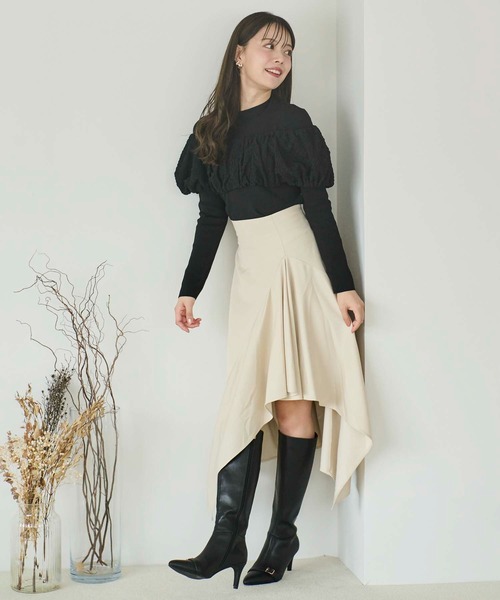 NOELA(ノエラ)の「ふくれジャガードドッキングニット(ニット/セーター・レディース・ブラック/オフホワイト/ブルー・フリー)」の7枚目の写真