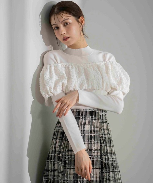 NOELA(ノエラ)の「ふくれジャガードドッキングニット(ニット/セーター・レディース・ブラック/オフホワイト/ブルー・フリー)」の8枚目の写真