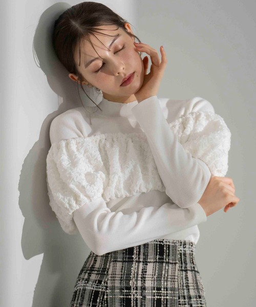 NOELA(ノエラ)の「ふくれジャガードドッキングニット(ニット/セーター・レディース・ブラック/オフホワイト/ブルー・フリー)」の9枚目の写真