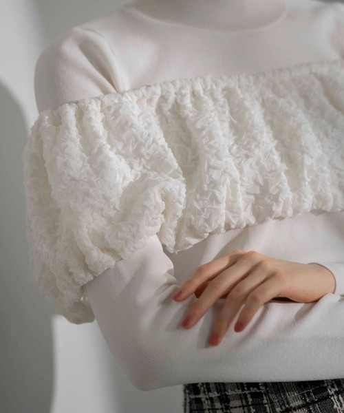 NOELA(ノエラ)の「ふくれジャガードドッキングニット(ニット/セーター・レディース・ブラック/オフホワイト/ブルー・フリー)」の13枚目の写真