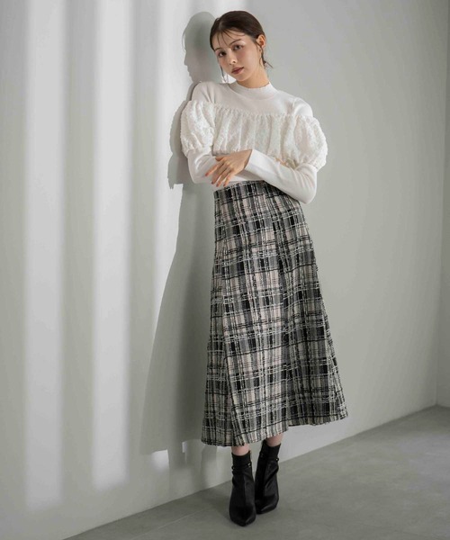 NOELA(ノエラ)の「ふくれジャガードドッキングニット(ニット/セーター・レディース・ブラック/オフホワイト/ブルー・フリー)」の14枚目の写真