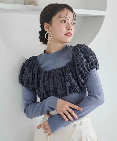 NOELA(ノエラ)の「ふくれジャガードドッキングニット(ニット/セーター・レディース・ブラック/オフホワイト/ブルー・フリー)」の15枚目の写真