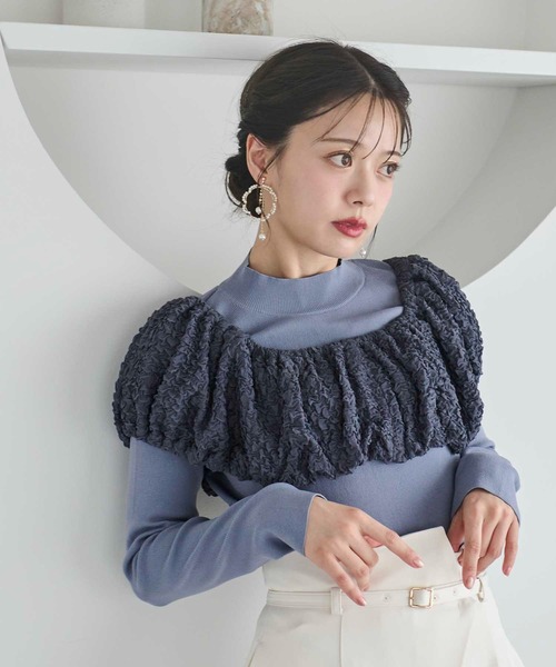 NOELA(ノエラ)の「ふくれジャガードドッキングニット(ニット/セーター・レディース・ブラック/オフホワイト/ブルー・フリー)」の16枚目の写真