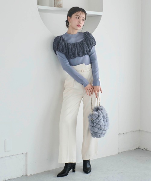 NOELA(ノエラ)の「ふくれジャガードドッキングニット(ニット/セーター・レディース・ブラック/オフホワイト/ブルー・フリー)」の19枚目の写真