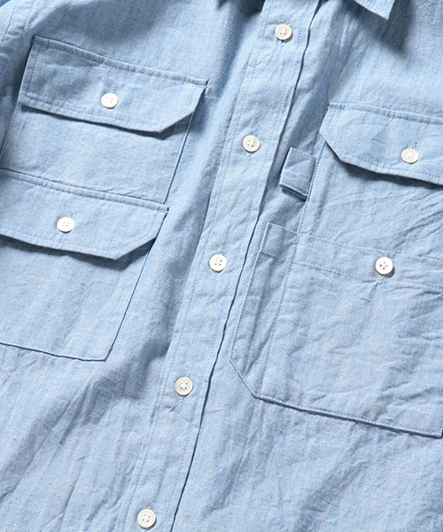 Pilgrim Surf Supply（ピルグリムサーフサプライ）の「Pilgrim Surf+Supply / ALBERT Fishing Pocket Shirt （シャツ/ブラウス・メンズ・ホワイト/サックスブルー・MEDIUM/SMALL/X-SMALL/LARGE）」の4枚目の写真