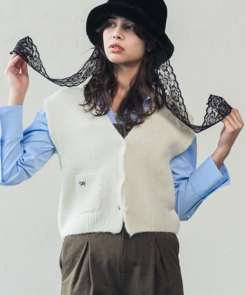 ORIENT MILLINERY（オリエント ミリナリー）の「BABY ALPACA BLEND KNIT VEST | ベビーアルパカ混ニットベスト（ベスト・レディース・アイボリー/キャメル/チャコールグレー・FREE）」の9枚目の写真