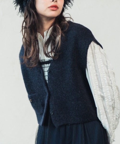 ORIENT MILLINERY（オリエント ミリナリー）の「BABY ALPACA BLEND KNIT VEST | ベビーアルパカ混ニットベスト（ベスト・レディース・アイボリー/キャメル/チャコールグレー・FREE）」の12枚目の写真